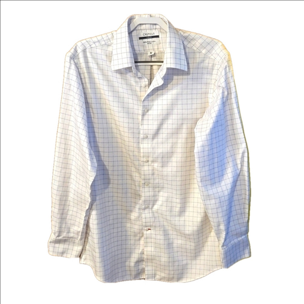 Cremieux Slim Fit Non-Iron Spread Collar Windowpane Dress Shirt size 16.5 (35)